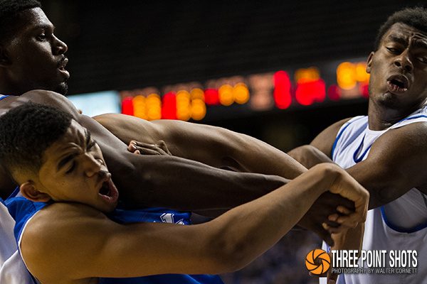 Andrew Harrison scored 19 points, Karl-Anthony Towns added 18 and the Blue squad dominated the White 94-66 October 27, 2014 in Kentucky's Blue-White scrimmage. All photos by Walter Cornett.